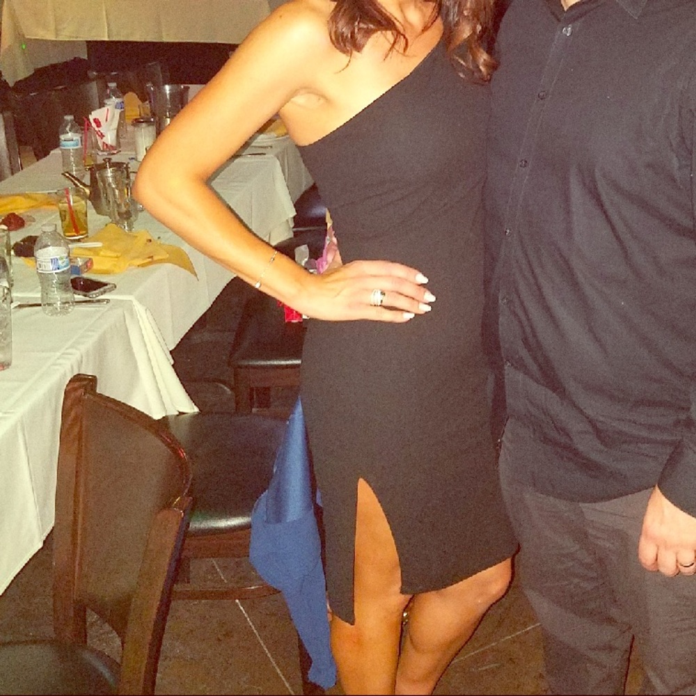 Black one shoulder slit dress